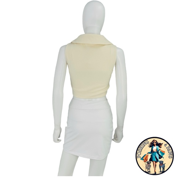 Camila Coelho Ivory Beja Waffle Tennis Prep Collared Preppy Crop Top XXS - Picture 5 of 11